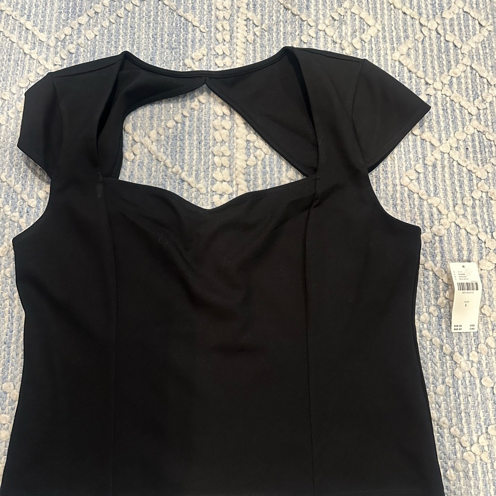 Maeve Black Square Neck Cap Sleeve Top - Picture 3 of 5